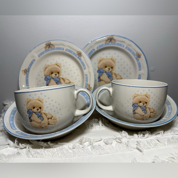 Antique/Vintage Tienshan Stoneware Teddy Bear Dish Set (2 cups 2 plates 2 bowls) - Picture 9 of 9